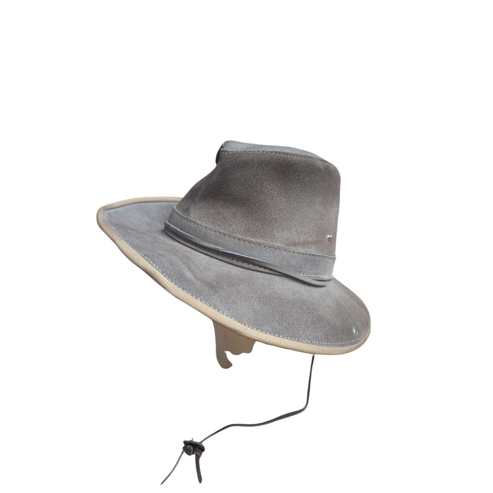 Henschel Suede Leather Outback Safari Hat L Brown USA Snap Brim Western